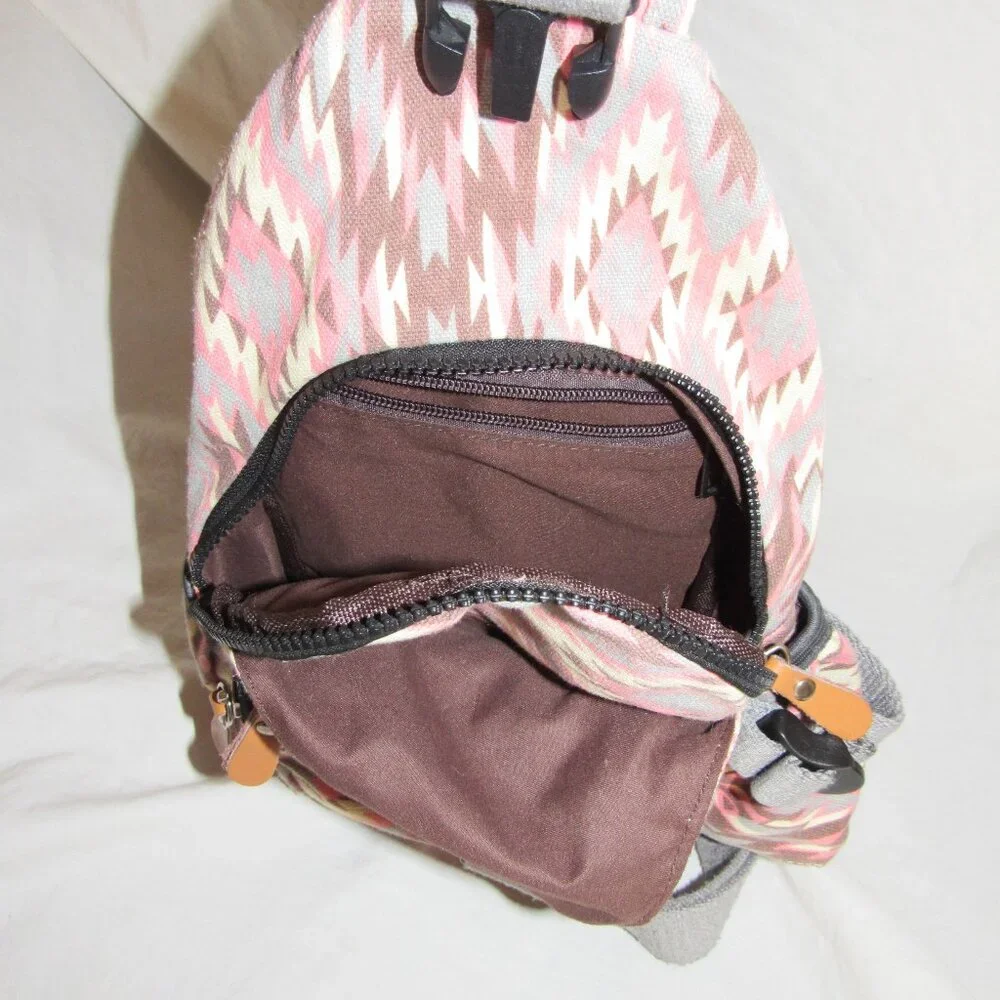 Stylish Pink Aztec Pattern Sling Backpack - Picture 4 of 4